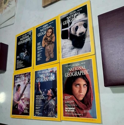 2 Nat Geo Magazines Leather SLIPCASES Jan-June 1985 July-Dec 1986 w AFGHAN GIRL - Image 1 of 4