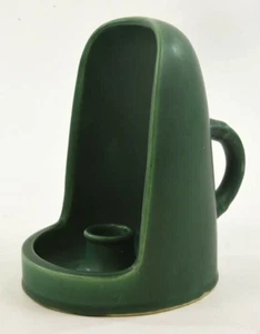 Matte Green Arts & Crafts Pottery Hooded Candlestick Holder - Picture 1 of 8