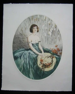 1920 Original Lucien Henri Grandgerard Etching of Woman with Yellow Hat Signed - Picture 1 of 1