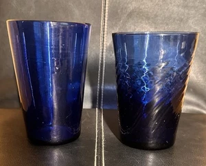 Vintage Hand Blown Cobalt Blue Juice Glass Set of 2 - Picture 1 of 15