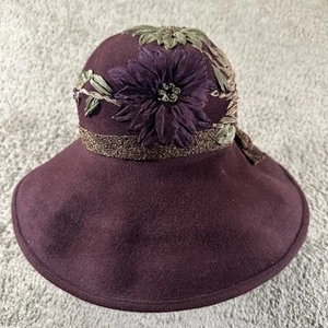 VINTAGE Louise Green Hat Cloche Womens Medium Floral Embroidered Made USA 90s - Picture 1 of 8