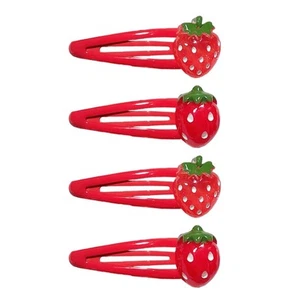 Strawberry Hair Clip - 4Pcs Red Metal Snap Fruit Hair Clips Hair Barrettes Cute - Picture 1 of 7