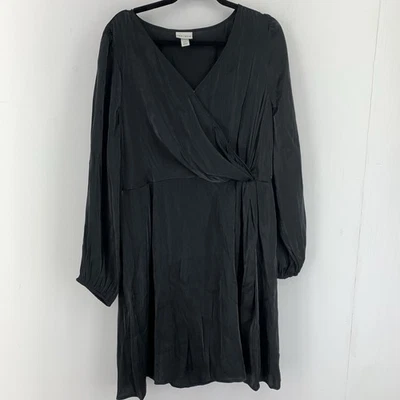 Vestido Ava Viv Mujer XXL Imitación Envolvente Elegante Fiesta Manga Larga Negro Fecha Noche Foto 1 de 4