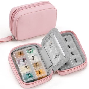 Cute Pill Organizer for Purse with Two Removable 7-Day Pill Box, Travel PU Le... - Picture 1 of 7