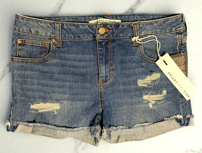 New Distressed Jean Shorts Booty Blue Denim 11/30 Mid Rise Cuffed Celebrity Pink - Image 1 of 4
