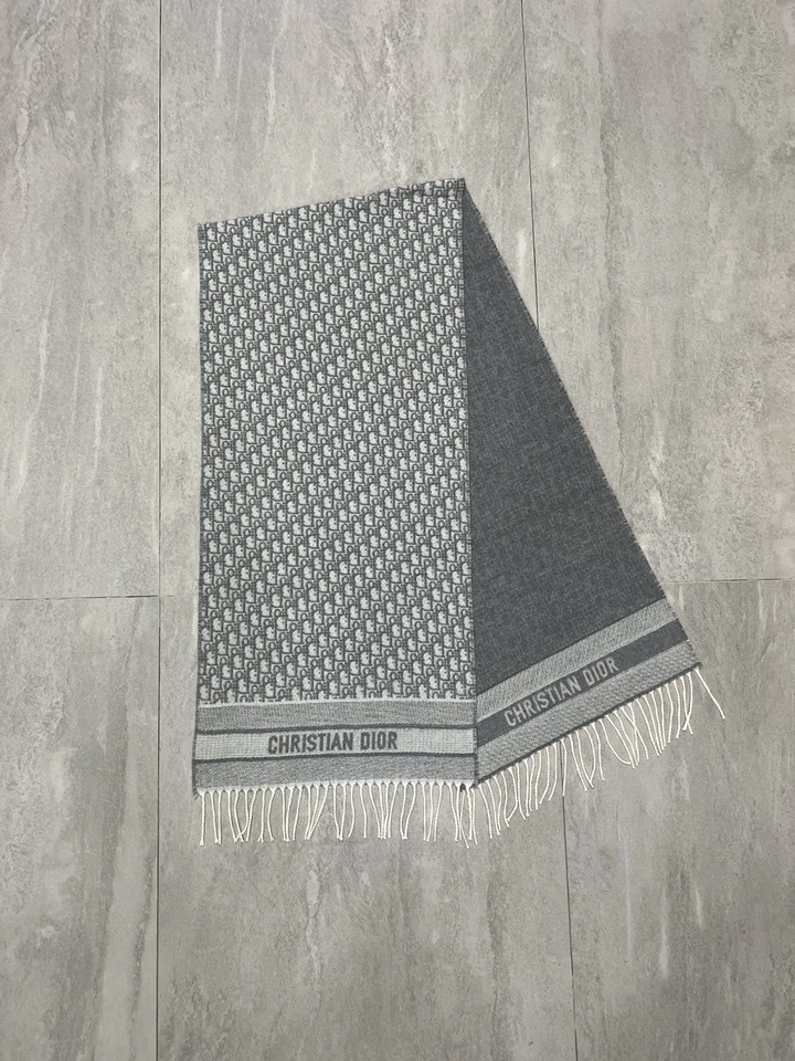 Серый шарф с косой кашемировой и шерстяной монограммой Christian Dior - Изображение 1 из 4
