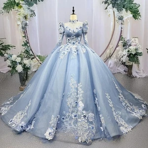 Encantadores Vestidos de Quinceañera Flores 3D Apliques Plisados Con Cordones Vestidos de Baile - Imagen 1 de 11