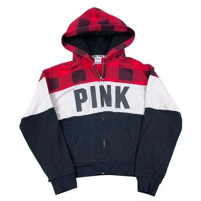 De colección Y2K Victoria Secret Rosa Sudadera con Capucha Mujer Chaqueta Mediana Sherpa Capucha Búfalo Foto 1 de 4