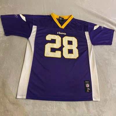 Camiseta de fútbol americano XL de los Minnesota Vikings niños Reebok NFL púrpura Adrian Peterson 28 Foto 1 de 4