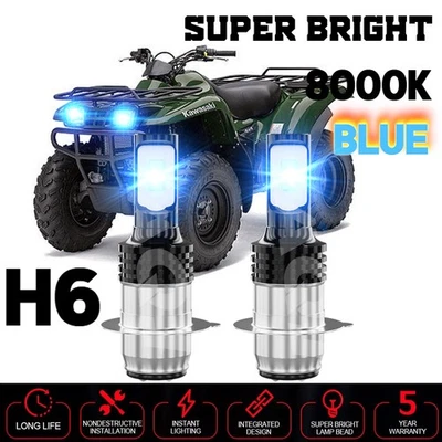 For Kawasaki Bayou 400 1993-1999 LED Headlight Kit H6 8000K Blue Bulbs Foto 1 de 4