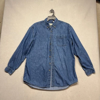 LL Bean Mens Size Large Tall Long Sleeve Button Down Blue Jean Denim Shirt  - Image 1 of 4