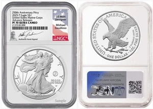 2025 P ASE 250th ANNIVERSARY OF THE MARINES PRIVY NGC PF70 AR GAUDIOSO PreSale  - Picture 1 of 3