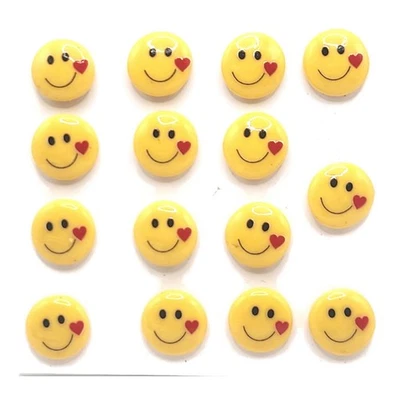 EMOJI SMILEY  Thumb Tacks - 15 Handmade Resin Pins For Bulletin Boards - Image 1 of 3