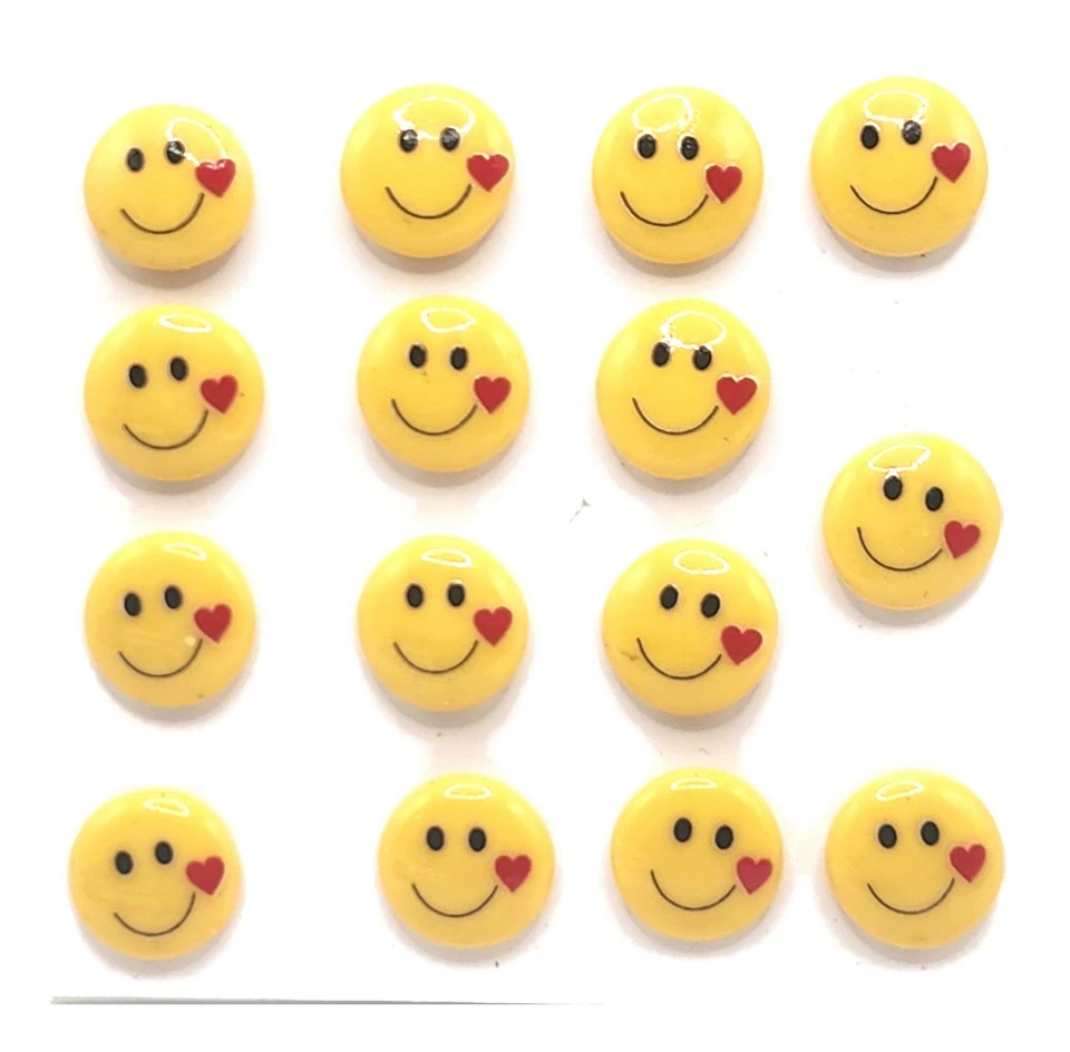 EMOJI SMILEY  Thumb Tacks - 15 Handmade Resin Pins For Bulletin Boards - Image 1 of 3