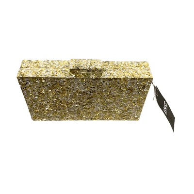 INC International Concepts Acrílico Caja Clutch Bandolera Bolso de Noche Dorado Brillante Foto 1 de 4