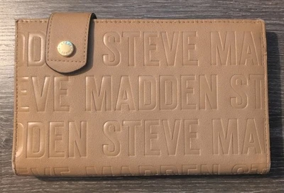 CARTERA PLEGABLE STEVE MADDEN, CLUTCH Camel SELLO Herrajes Dorados NUEVO Foto 1 de 4
