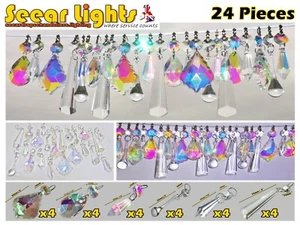 CLEAR & AURORA BOREALIS AB CHANDELIER DROPLETS CRYSTALS GLASS LAMP PARTS BEADS - Picture 1 of 12