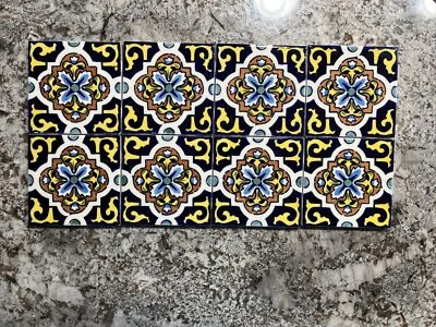 8 Pcs -1 Sq FT Dal Tile Vtg Ceramic Multicolor Mexican Floral 4-1/4” X 4-1/4” - Image 1 of 4