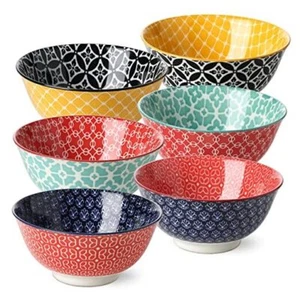 Soup Bowls Set of 6, Cereal Bowls for Kitchen Large Ceramic 23 OZ Multicolor - Picture 1 of 7
