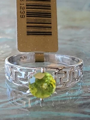 Peridot Labcreated Round Cut Solitaire Ring 10kt Solid White Gold  - Image 1 of 4