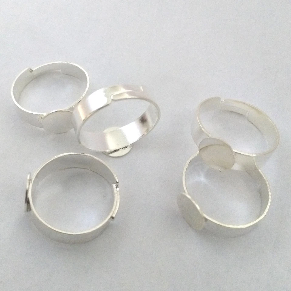 Set Di 8 Anelli Supporti dia.17mm Argento Fimo Set 8mm Regolabile Larghezza 5mm - Immagine 1 di 1