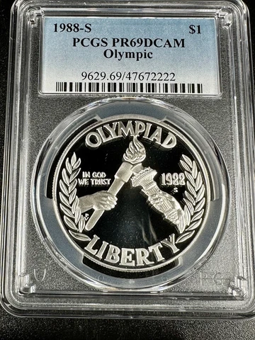 Near Perfect 1988-S PCGS PR69 DCAM Olympic Commemorative Silver Dollar Cover