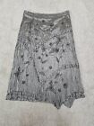 Per Una Long Skirt Size 16 L Tall Grey Wrinkled Flared Floral Beaded W36 L35