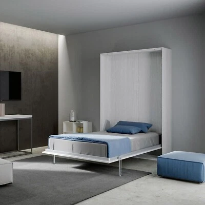 Letto a scomparsa KENTARO UNA PIAZZA E MEZZO bianco frassino - Immagine 1 di 4