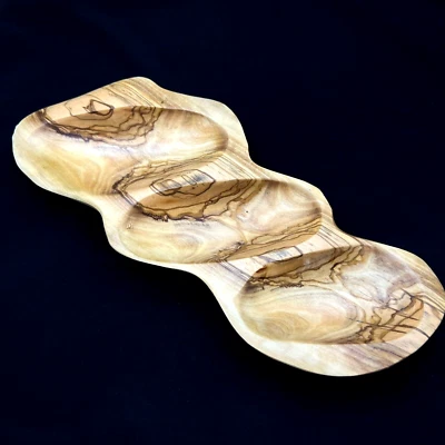New Bowl Serving Tray Olive Wood Hand Carved From Holy Land Jerusalem Gift Decor - Image 1 of 4