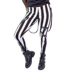 Leggings pantaloni yoga a righe Heartless Ghosted Beetlejuice con cinghie A-GHOSTED-BW - Foto 1 di 4