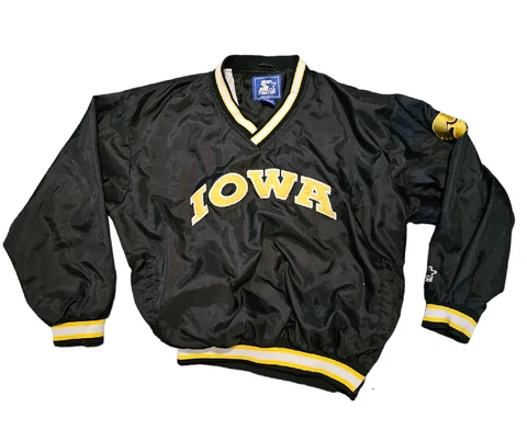 Vintage Starter Iowa Hawkeyes Logo Windbreaker Black Jacket Size L Cover