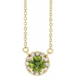 14K Yellow 5 mm Natural Peridot & 1/10 CTW Natural Diamond 16" Necklace - Imagen 1 de 2
