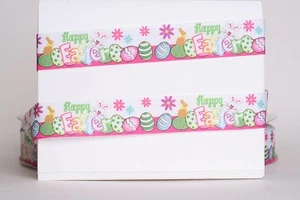 HAPPY EASTER BUNNY 7/8" Grosgrain Ribbon Various Yard SHIP FROM USA - Picture 1 of 1