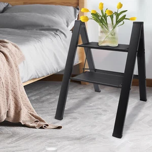 Taburetes portátiles plegables escalera 330 lb carga antideslizante herradura negro - Imagen 1 de 14