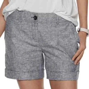 Apt 9 Shorts Women 12 Blue light wt Torie Mid Rise Cuffed Linen Blend Ladies - Picture 1 of 12
