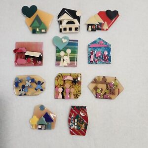 Lot of 11 Vintage, Hand-Crafted "Lucinda" Pins, House, Little People, Holidays,