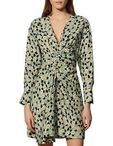 Sandro Angele green floral daisy pattern vneck Mini Dress 38 10 - Picture 1 of 8