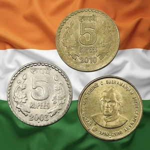 Lot of 3 Different India 5 Rupees Coins - 2003 & (2) 2010 - Combined Ship - Picture 1 of 2