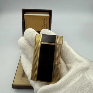 Working S.T. Dupont Gasfeuerzeug schwarz gold Linie 1 lang mit Box und Papier - Bild 1 von 9
