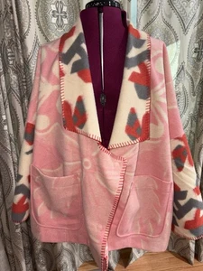 Anthropologie Heidi Kimono Jacket Easy Fit Pockets Pink Ivory Wine Plus Size 1X - Picture 1 of 6