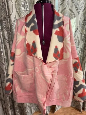 Anthropologie Heidi Kimono Jacket Easy Fit Pockets Pink Ivory Wine Plus Size 1X - Image 1 of 4