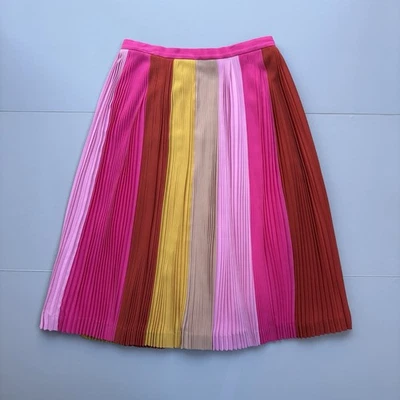 J.Crew Sunburst Pleated Midi Skirt Rainbow Stripe Womens 8 Colorful Preppy Fairy - Image 1 of 4