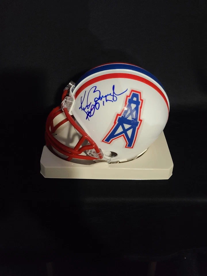 Mini capacete autografado Ken Burrough Houston Oilers com certificado de autenticidade - Imagem 1 de 3