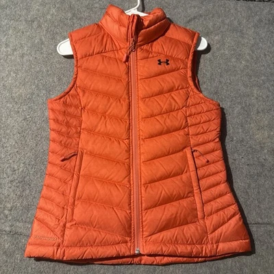 Under Armour Storm Down Puffer Vest Womens XS Full Zip Jacket Orange Pockets  - Image 1 of 4