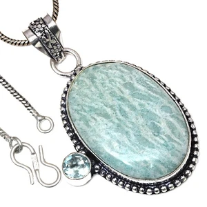 Pendant Amazonite Swiss Blue Gemstone Valentine'Day Gifted Silver Jewelry 2" - Picture 1 of 7