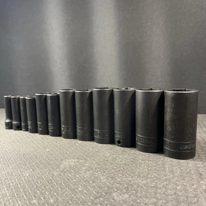 Snap-On 3/8” Flank Drive SAE STANDARD DEEP 6 Point Impact Socket 5/16-1 SET 12pc - Foto 1 di 24