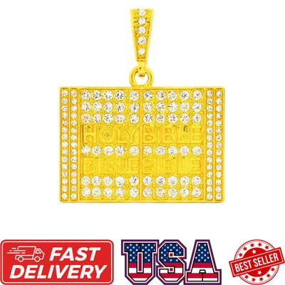 ✨ Colgante Biblia Santa Circonita Helada 📖 Joyería Religiosa Tono Oro 14k + Cadena Gratis ✝ Foto 1 de 4