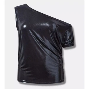 Torrid Liquid Shine Off Shoulder Top Black Blue Shimmer Metallic Retro 90s Sz 5X - Picture 1 of 10