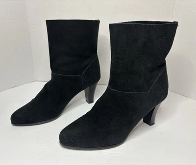 Botas al tobillo Markon para mujer de cuero gamuza negras tacón cónico talla 9M Foto 1 de 4