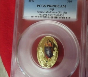 Fiji 2012 Raphael Sistine Madonna Virgin Mary w. Jesus PCGS PR69 1oz Gilt Silver - Picture 1 of 12